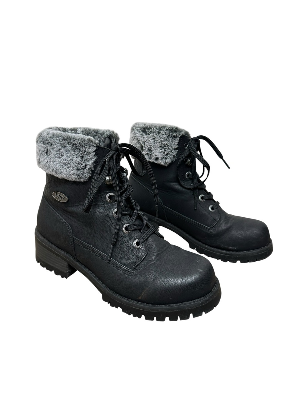 Lugz Women's Empire Hi Fur Boots Black Faux Suede/Faux Leather Combat Size 8.5